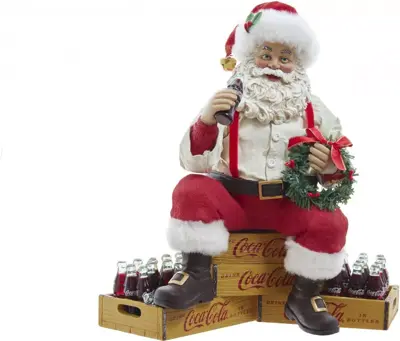 Kurt S. Adler coca-cola kerstbeeld kerstman op kratjes 23cm rood, wit - afbeelding 1