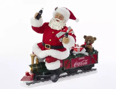 Kurt S. Adler Coca-Cola kerstbeeld kerstman op trein led 33cm rood, wit - afbeelding 1