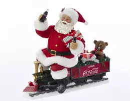 Kurt S. Adler Coca-Cola kerstbeeld kerstman op trein led 33cm rood, wit - afbeelding 1