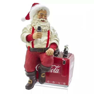 Kurt S. Adler coca-cola kerstman op koelbox 26cm rood, wit - afbeelding 1