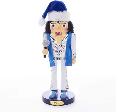 Kurt S. Adler Elvis Presley notenkraker king of spades suit 28cm wit, blauw - afbeelding 1