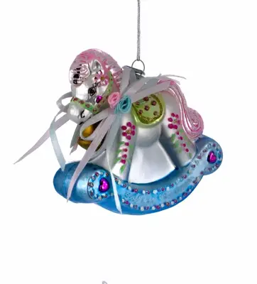 Kurt S. Adler glazen kerstbal baby's first christmas schommelpaard 10cm multi - afbeelding 1