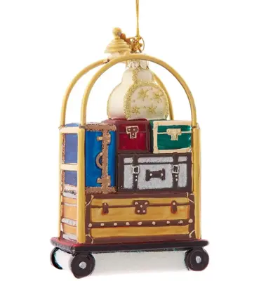 Kurt S. Adler glazen kerstbal bagagekar 12cm goud - afbeelding 1