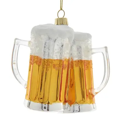 Kurt S. Adler glazen kerstbal bierglazen 14cm transparant - afbeelding 1