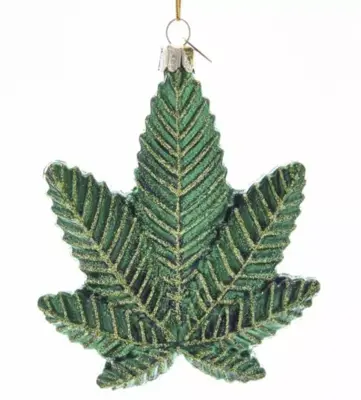 Kurt S. Adler glazen kerstbal cannabis blad 11cm groen - afbeelding 1