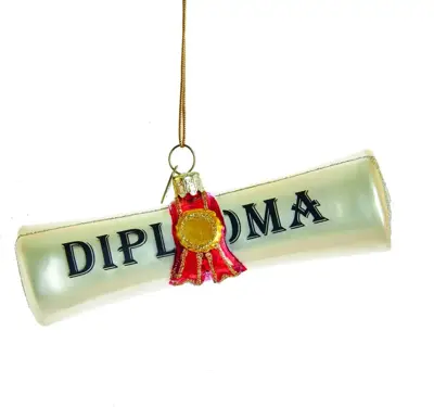Kurt S. Adler glazen kerstbal diploma 11cm wit - afbeelding 1