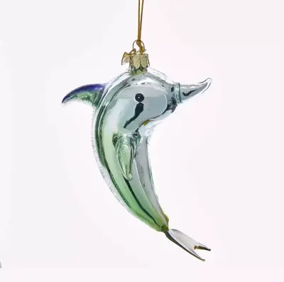 Kurt S. Adler glazen kerstbal dolfijn 10cm zilver - afbeelding 1