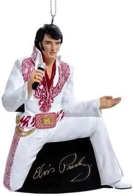 Kurt S. Adler glazen kerstbal Elvis Presley 12cm wit - afbeelding 1