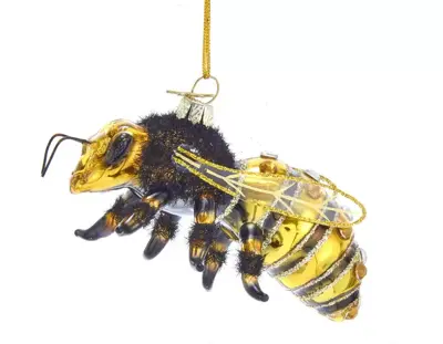 Kurt S. Adler glazen kerstbal honingbij 10cm geel, zwart - afbeelding 1
