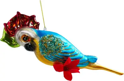 Kurt S. Adler glazen kerstbal kaketoe 14cm blauw - afbeelding 1