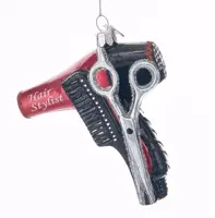 Kurt S. Adler glazen kerstbal kappersset 10cm zwart, rood - afbeelding 1