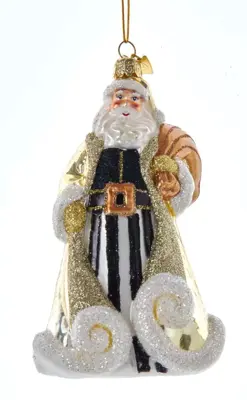 Kurt S. Adler glazen kerstbal kerstman 13cm wit, goud - afbeelding 1
