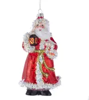 Kurt S. Adler glazen kerstbal kerstman 16cm rood, wit - afbeelding 1