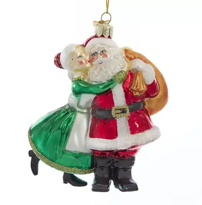 Kurt S. Adler glazen kerstbal kerstman en mrs. claus 12cm groen, rood - afbeelding 1