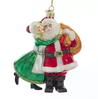Kurt S. Adler glazen kerstbal kerstman en mrs. claus 12cm groen, rood - afbeelding 1
