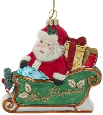 Kurt S. Adler glazen kerstbal kerstman in slee 11.5cm multi - afbeelding 1