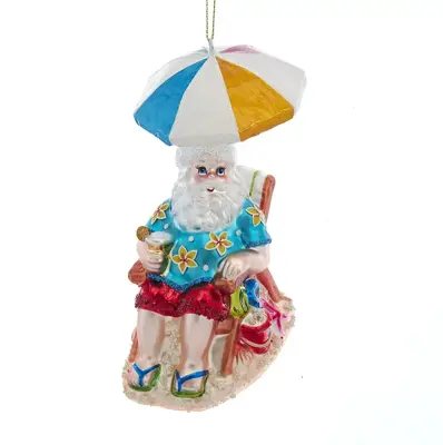 Kurt S. Adler glazen kerstbal kerstman in strandstoel 12.5cm multi - afbeelding 1