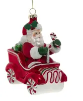 Kurt S. Adler glazen kerstbal kerstman in zuurstokauto 11.5cm rood, wit - afbeelding 1