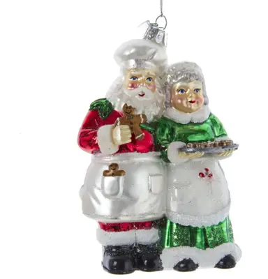 Kurt S. Adler glazen kerstbal kerstman & kerstvrouw koekjes 12.5cm multi - afbeelding 1
