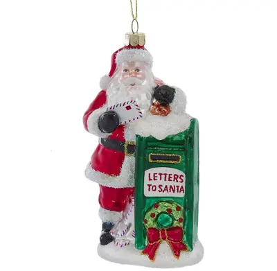 Kurt S. Adler glazen kerstbal kerstman met brievenbus 15cm multi - afbeelding 1