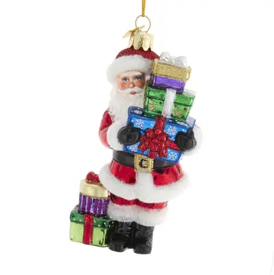 Kurt S. Adler glazen kerstbal kerstman met cadeautjes 13cm multi - afbeelding 1