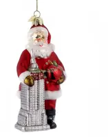 Kurt S. Adler glazen kerstbal kerstman met empire state building 13cm multi - afbeelding 1