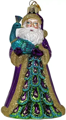 Kurt S. Adler glazen kerstbal kerstman met pauw 13cm multi - afbeelding 1