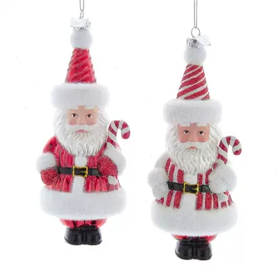 Kurt S. Adler glazen kerstbal kerstman met zuurstok 15cm rood, wit  - afbeelding 1