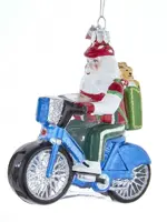 Kurt S. Adler glazen kerstbal kerstman op fiets 10cm multi - afbeelding 1