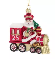 Kurt S. Adler glazen kerstbal kerstman op trein 10cm rood, goud  kopen?