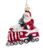 Kurt S. Adler glazen kerstbal kerstman op trein 12cm rood, wit - afbeelding 1