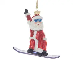Kurt S. Adler glazen kerstbal kerstman snowboard 13cm rood, wit - afbeelding 1