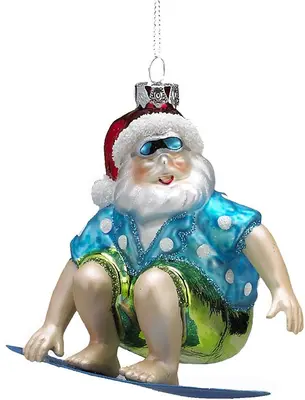 Kurt S. Adler glazen kerstbal kerstman surfen 8cm multi  - afbeelding 1