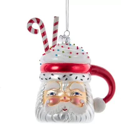 Kurt S. Adler glazen kerstbal kerstmanbeker 12cm rood, wit - afbeelding 1