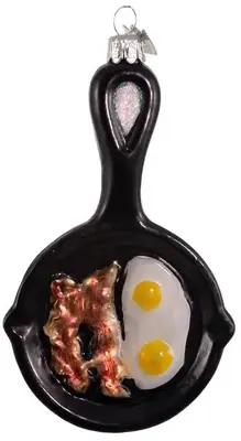 Kurt S. Adler glazen kerstbal koekenpan met ei & bacon 13cm zwart - afbeelding 1