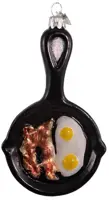 Kurt S. Adler glazen kerstbal koekenpan met ei & bacon 13cm zwart - afbeelding 1