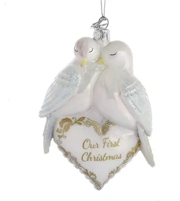 Kurt S. Adler glazen kerstbal our first christmas duiven 12cm wit - afbeelding 1
