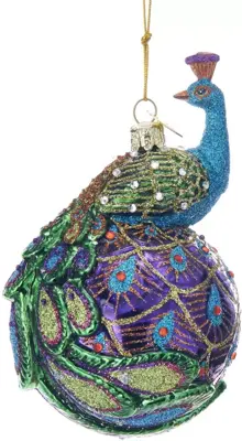 Kurt S. Adler glazen kerstbal pauw 13cm multi - afbeelding 1