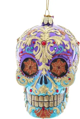 Kurt S. Adler glazen kerstbal schedel 20.5cm multi - afbeelding 1