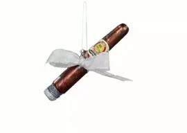 Kurt S. Adler glazen kerstbal sigaar met strik 13cm bruin  - afbeelding 1