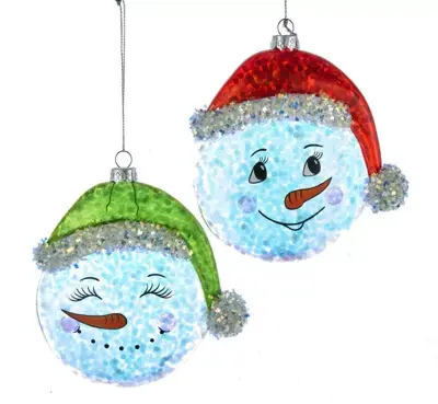 Kurt S. Adler glazen kerstbal sneeuwpop gezicht 12cm multi  - afbeelding 1