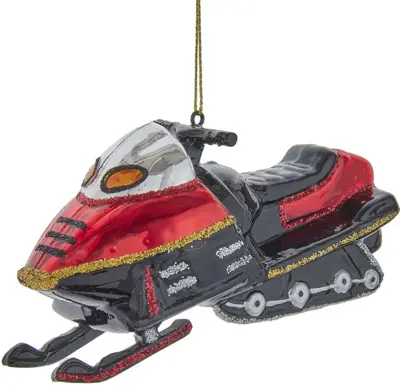Kurt S. Adler glazen kerstbal sneeuwscooter 14cm rood, zwart - afbeelding 1