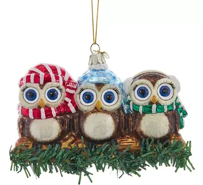 Kurt S. Adler glazen kerstbal uilen op tak 13cm multi - afbeelding 1