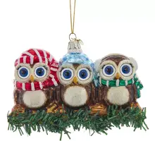 Kurt S. Adler glazen kerstbal uilen op tak 13cm multi - afbeelding 1