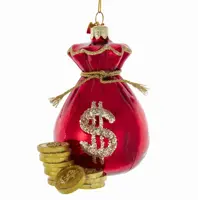 Kurt S. Adler glazen kerstbal zak met geld 11cm rood - afbeelding 1