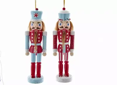 Kurt S. Adler houten kerstbal notenkraker 15cm blauw, rood  - afbeelding 1
