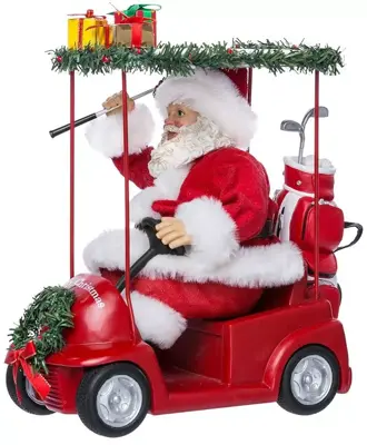 Kurt S. Adler kerstman in golfkar 29cm rood, wit - afbeelding 1