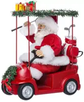 Kurt S. Adler kerstman in golfkar 29cm rood, wit - afbeelding 1