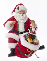 Kurt S. Adler kerstman kerstbeeld zittend met zak 20cm rood, wit - afbeelding 1