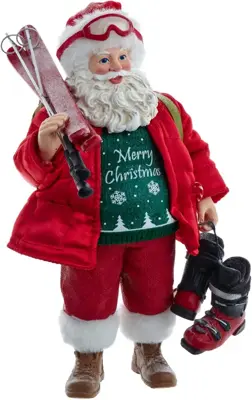 Kurt S. Adler kerstman met skies 30cm multi - afbeelding 1